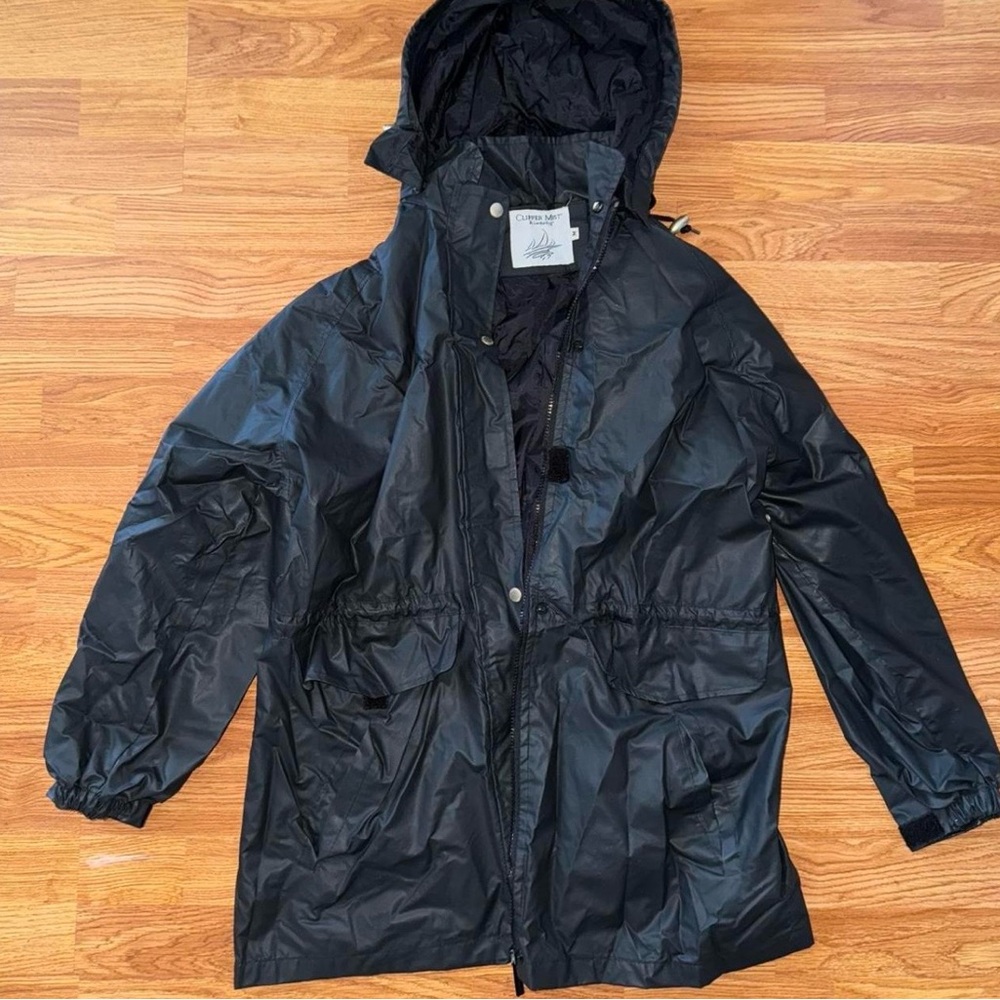 Clipper Mist by London Fog Black Hooded Women’s Raincoat Parka Jacket